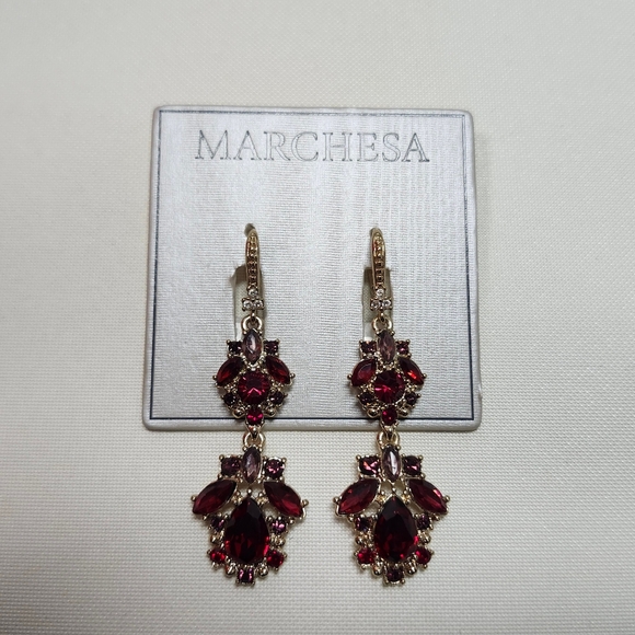 NWT Marchesa Gold-Tone Stone & Crystal Cluster Double Drop Earrings - Picture 1 of 2